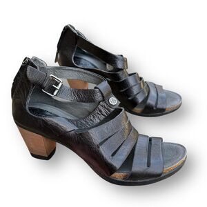 Bussola Women's Black Leather Slingback Sandals Mid Heel Casual 39